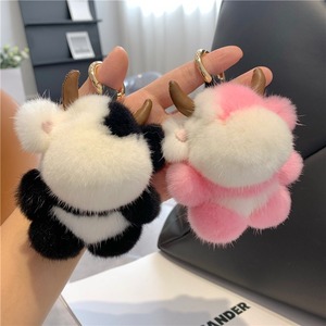 Lindo Peluche de Vaca para Niños, Adorno, Llavero, Joyería, Regalos de Cumpleaños, 9 cm, Llavero de Piel de Visón <span class=keywords><strong>Real</strong></span>, Colgante para Bolso - Product Image 4
