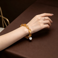 Bracelet en cristal minimaliste fait main, citrine à facettes irrégulières et perle d'eau douce crème, bracelet pour femme