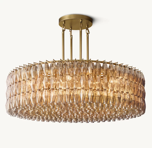 Suspension moderne en verre ambré rose <span class=keywords><strong>3</strong></span> couches goutte de pluie lampe de lustre éclairage de plafond affleurant grand lustre rond - Product Image 5