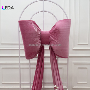 LEDA Grand nœud en tissu rose en velours personnalisé à longue traîne pour mariage, fête, anniversaire, événements, accessoires de décoration - Product Image 3
