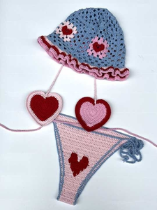 Tricoté Crochet Bikinis Trois Pièces Ensemble Mignon Amour Motif En Forme <span class=keywords><strong>De</strong></span> Coeur Beachwear <span class=keywords><strong>Chic</strong></span> Maillots <span class=keywords><strong>De</strong></span> <span class=keywords><strong>Bain</strong></span> Maillots <span class=keywords><strong>De</strong></span> <span class=keywords><strong>Bain</strong></span> pour Femmes - Product Image 2