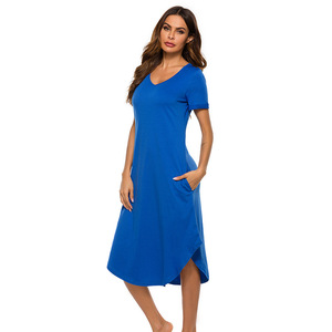 Vestido de salón de una pieza largo suave para mujer, vestido de pijama sólido para dormir, ropa de noche para el hogar, estilo informal Suelto - Product Image 4