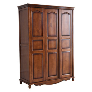 American Style Solid Wood Sliding Door <b>Wardrobe</b> 3-Door <b>Large</b> Capacity Bedroom Storage Cabinet - Product Image 2