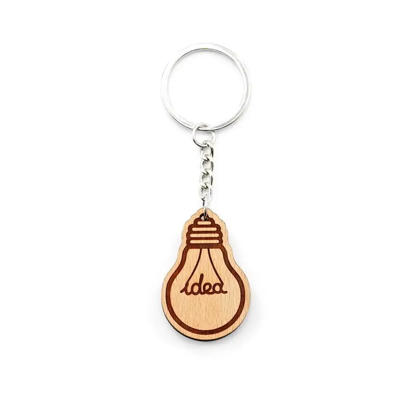 We Can Make Any Shape Wooden keychain with Laser Logo Light Bulb Keyring Custom Keychain Wood