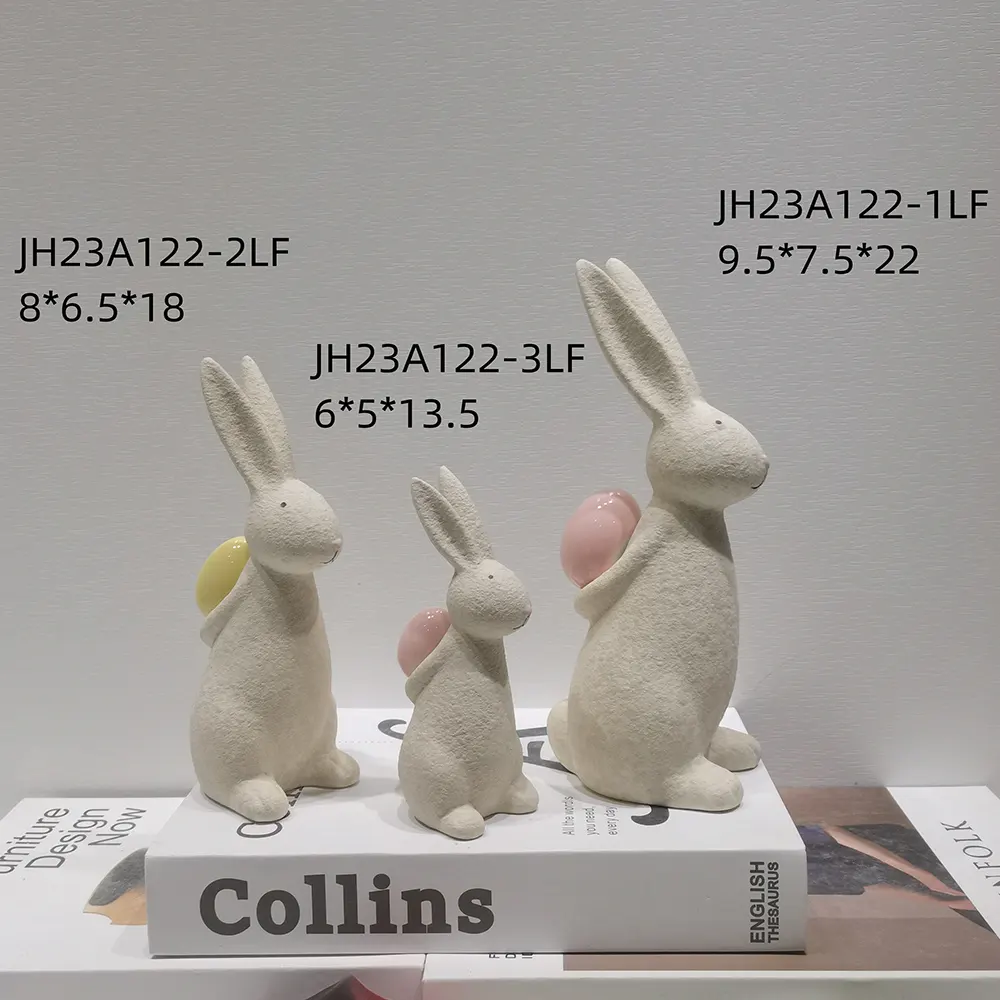 Primavera Conejito de Pascua Conejo Sosteniendo Huevos de Pascua Conejos de cerámica Estatuilla Adornos