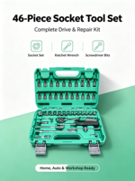 Clé à cliquet 72T, ensemble d'outils mécaniques 46 pièces, kit complet de douilles et de embouts pour usage domestique et automobile