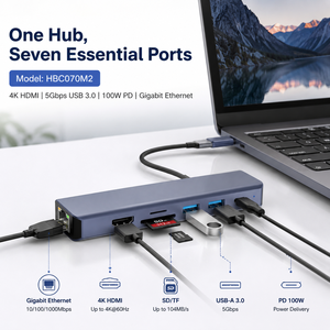 Hub USB C <span class=keywords><strong>7</strong></span> en 1 con Gigabit Ethernet RJ45, HDMI 4K 60Hz, 100W PD, Lector de Tarjetas SD y TF 3.0, Estación de Acoplamiento Tipo C para MacBook - Product Image 5