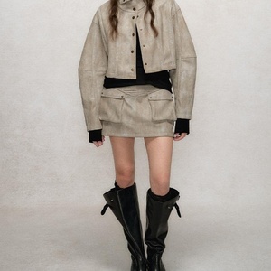 Nouvelle collection printemps-hiver, ensemble deux pièces pour femmes, veste courte en cuir PU, jupe, deux ensembles - Product Image 1