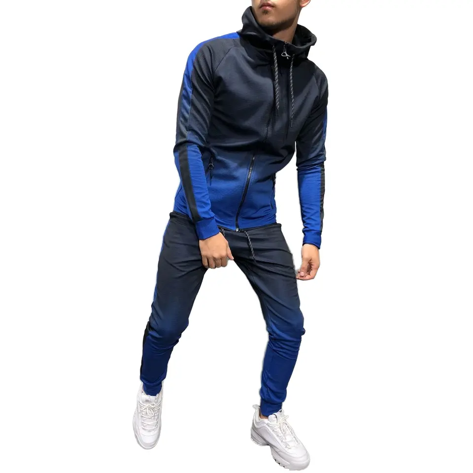 Ensemble de survêtements pour hommes avec sweat à capuche impression dégradée 3D fermeture éclair Hip hop sport fermeture éclair Hip hop sport haut court à capuche et pantalon ensemble