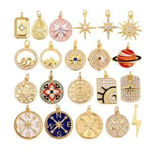 Shining Trendy Moon Star Space Celestial Compass Charm Pendant in Gold Colour , Jewelry Necklace Bracelet Making Supplies L42