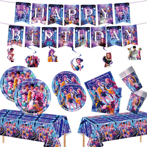 Vaisselle sur le thème de la K-POP, bleu, Witcher Girl Group, assiettes en papier, gobelets en papier, nappes, bannières, décorations de fête d'<span class=keywords><strong>anniversaire</strong></span> - Product Image 1