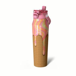 Botella de agua de acero inoxidable de 32 oz con tapa con pajita oculta, libre de BPA, estilo creativo de helado, botella de agua de acero inoxidable con pajita. - Product Image 3
