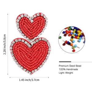 Pendientes de Mujer con Colgante de Doble Corazón Tejido, Diseño Geométrico Multicolor, Material de Latón, Modelo UIONEN 1847 - Product Image 6
