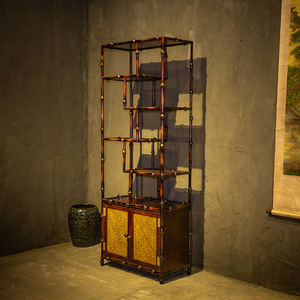 Chinese Retro Style Bamboo Display Shelf Ming Style Antique Tea Set Rack Solid Wood Cabinet - Product Image 3