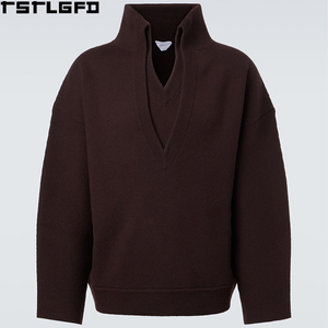 Cut And Sew Ribbed Knit Wool Sweater Men Heavyweight Mock Neck Jumper Men'S <b>Hoodies</b> & Sweatshirts Clothing Manufacturers Bulk - Product Image 5