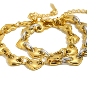 <span class=keywords><strong>Gelang</strong></span> Perhiasan Fashion Dreamshow, <span class=keywords><strong>Gelang</strong></span> Rantai Hati Warna Campur, Perhiasan Baja Anti Karat Berlapis Emas - Product Image 2