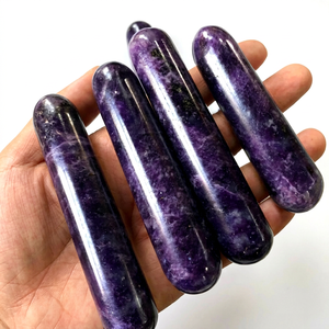 NATURAL HEALING PURPLE LEPIDOLITE THROUGH-CARVED FENG SHUI <b>MASSAGE</b> WAND for WOMEN YONI & BODY - Product Image 1