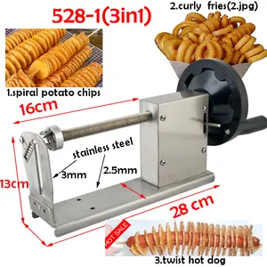 Commerciële Handleiding 3in1 Aardappel Twist Hot Dog Twister Toren Cutter Slicer Machine Hand Spiraal Wortel Fries Chips Snijden Apparatuur