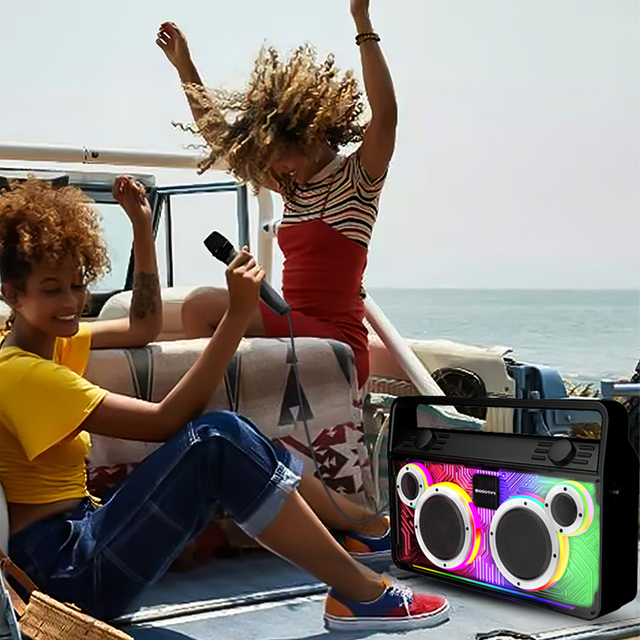 New Double 5.25 Blue Tooth Speaker Dazzling LED Lights Outdoor High-Power Heavy Bass Portable Home Karaoke Speaker