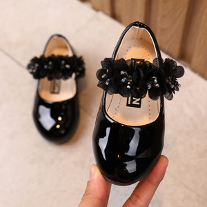 Girl's Princess Leather Shoes Rhinestone Lace Soft Bottom <strong>Baby</strong> Shoes Black Performance Small Middle Child Party Dance Formal <strong>Sho</strong> - Product Image 4