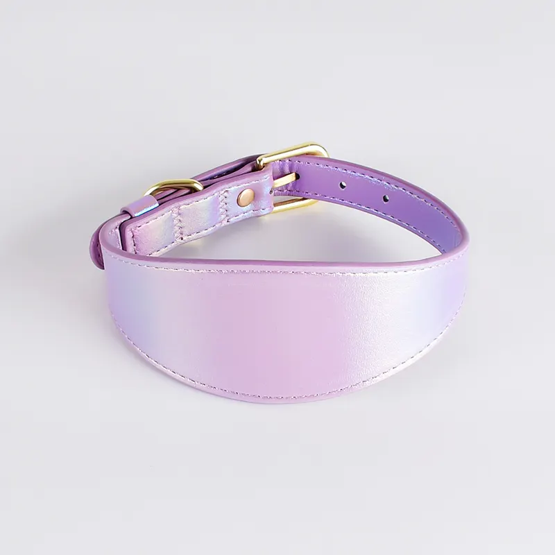 Wholesale New Designer Small Quantity Accepted Personalized ECO Multicolor Soft Purple Pu Vegan Wide Leather Pet Dog Collar