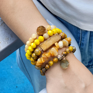 Bộ trang sức nữ 5 món phong cách vintage, thiết kế tùy chỉnh, phong cách boho, làm từ pha lê thủy tinh, đá quý tự nhiên, vòng tay druzy, vòng tay zircon cubic, bộ vòng tay nhiều tầng - Product Image 1