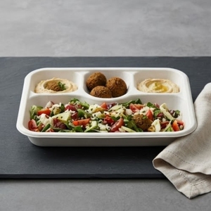 Four Compartment Compostable Eco-Friendly Disposable Sugarcane Bagasse Meal Tray Divided Serving Containers Microwave-Safe - Product Image 2