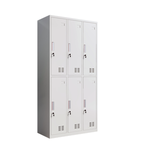 Armoire de rangement en acier blanc verrouillable avec 6 portes, étagères, barre de suspension et design ventilé pour usage en entrepôt - Product Image 3