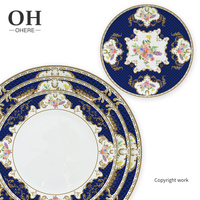 Assiettes de présentation de luxe minimalistes bleues en relief, certifiées CE, personnalisables, en porcelaine fine écologique, pour mariages – Vente chaude