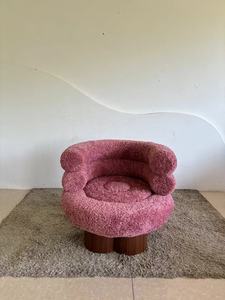 Fauteuil individuel en velours de mouton, style français, couleur crème, pour salon, balcon, fauteuil de relaxation en forme de gâteau - Product Image 5