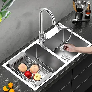 Kitchen Sink Supplier Aquacubic 30 X 18 Inch Vegetable Dishwasher Washing 304 Stainless Steel Double Bowl Seamless Kitchen Sink