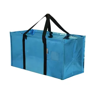 Gói của 2pcs Heavy-Duty vuông lưu trữ Tote với dây kéo có thể gập lại rPet dệt di chuyển túi cho không gian tiết kiệm giặt quần áo du lịch