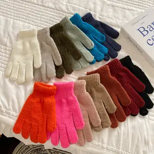 韩版时尚女孩女士女式羊毛针织手手套霓虹全指棉保暖冬季保暖手套