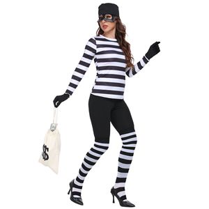 Maglietta a righe bianche e nere per ladro femminile Costume COS, ladro di Halloween Role Playing a maniche lunghe - Product Image 6