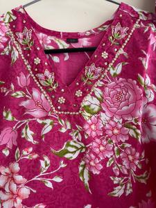 <b>Pink</b> Floral Cotton <b>Salwar</b> <b>Kameez</b> Set Women Modern Regular Fit Length Casual Summer Party Wear India Pakistan Style Quick Dry - Product Image 2