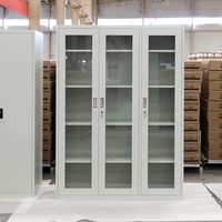 Armoire de classement en acier moderne à 3 portes avec vitrine en verre, meubles de bureau, armoire de rangement pour bureau, école, hôpital