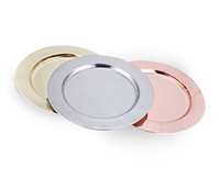 Plateau de chargeur d'assiettes à dîner, 1 pièce, en acier inoxydable, or/argent/rose, chargeur rond, pour serveur, assiettes, dîner, mariage