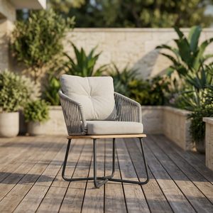 Fauteuil de jardin avec assise rembourrée, structure en acier inoxydable, base en teck - Mobilier de jardin et de terrasse - Product Image 3
