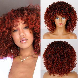 <span class=keywords><strong>Parrucca</strong></span> riccia <span class=keywords><strong>Afro</strong></span> crespo <span class=keywords><strong>bionda</strong></span> con frangia parrucche sintetiche corte per le donne nere Ombre marrone Glueless Cosplay capelli resistenti al calore - Product Image 3