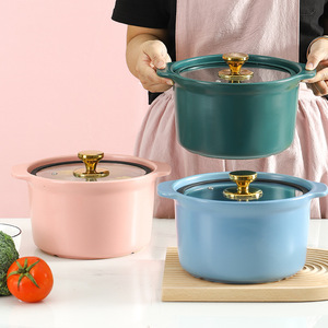 Marmite en céramique non revêtue de 35 litres, style influenceur, style nordique, minimaliste, couleur unie, avec couvercle en verre, compatible <span class=keywords><strong>cuisinière</strong></span> à gaz et mijoteuse - Product Image 3