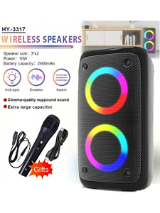 1 microphone HY3317 LED RGB Pulse, enceintes portables de karaoké, grandes enceintes Bluetooth pour fêtes en plein air, DJ, double <span class=keywords><strong>enceinte</strong></span> Bluetooth, microphone pour karaoké familial - Product Image 4