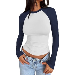 Best Selling Women's Casual Crewneck Long Sleeve <strong>Shirts</strong> Slim Fit Stretchy Color Block Basic Tops for Autumn - Product Image 1