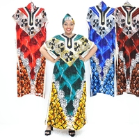 Boubou africain en coton avec imprimé abstrait et col à franges pour femmes KT1168-731F