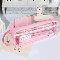Étui à crayons personnalisé de haute qualité en PVC imperméable, étui à crayons transparent mignon avec poignées pour les fournitures scolaires des filles