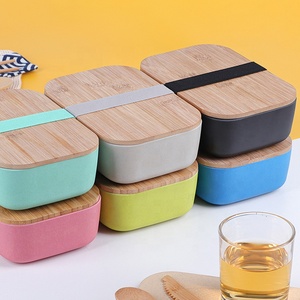 Fiambrera Bento de fibra de bambú ecológica, fiambrera con tapa de madera para cocina