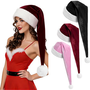 Nouveaux chapeaux de Père Noël de luxe en velours avec bordure en <span class=keywords><strong>fourrure</strong></span>, imprimés en relief, multicolores, pour adultes, vente en gros, personnalisables, deux tailles - Product Image 1