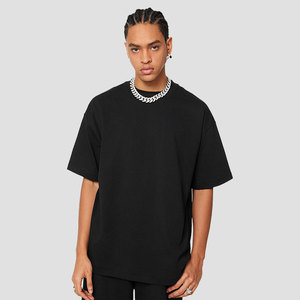 Streetwear de luxe T-shirt blanc lourd 100% coton surdimensionné goutte épaule Boxy T-shirt court pour hommes - Product Image 5