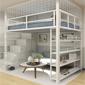 Modern Minimalist Steel Loft <strong>Bed</strong> <strong>for</strong> Small Apartment Bedroom Space-Saving Upper Bunk <strong>Bed</strong> with Cabinet &amp; Storage - Product Image 5