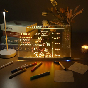 لوحة ملاحظات أكريليك مضيئة بتقنية <span class=keywords><strong>LED</strong></span> للديكور المنزلي بتصميم عصري وإضاءة دافئة بيضاء قابلة لإعادة الكتابة مع قائمة مهام ومصباح مكتب - Product Image 1