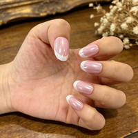 Faux ongles courts ronds roses à bout français en ABS, à presser, style français, 24 pièces, imperméables, fournitures pour ongles